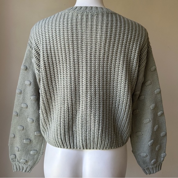 🌼 Moon & Madison Chunky Knit Bobble Sleeve Crop Sweater in Sage, S NWOT - Picture 6 of 8